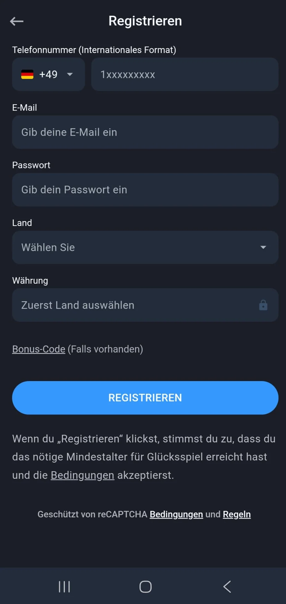 Registrieren und Einloggen in der Twin Casino App für Android