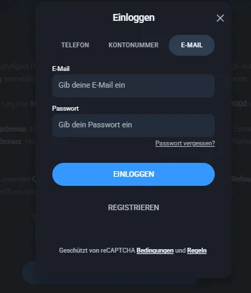 Anmeldefenster im Twin Profil mit den Login Methoden