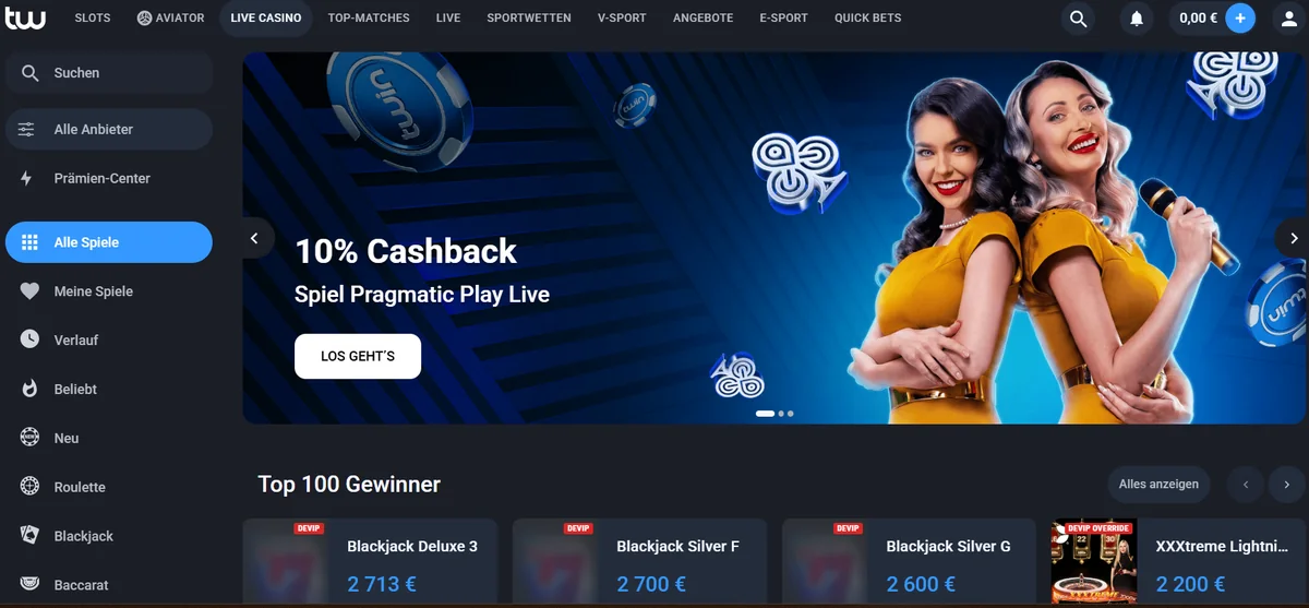 Live Tische im Twin Live Casino online in Deutschland